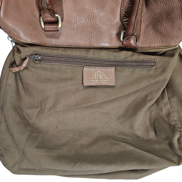 INC Brown Genuine Leather Satchel Double Top Handle Handbag Gently Used - Picture 7 of 11
